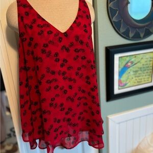 Sz 16 layered swing tank top Red and black floral